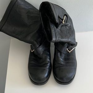 Jimmy Choo Distressed Leather/Fur Lined Biker Boots